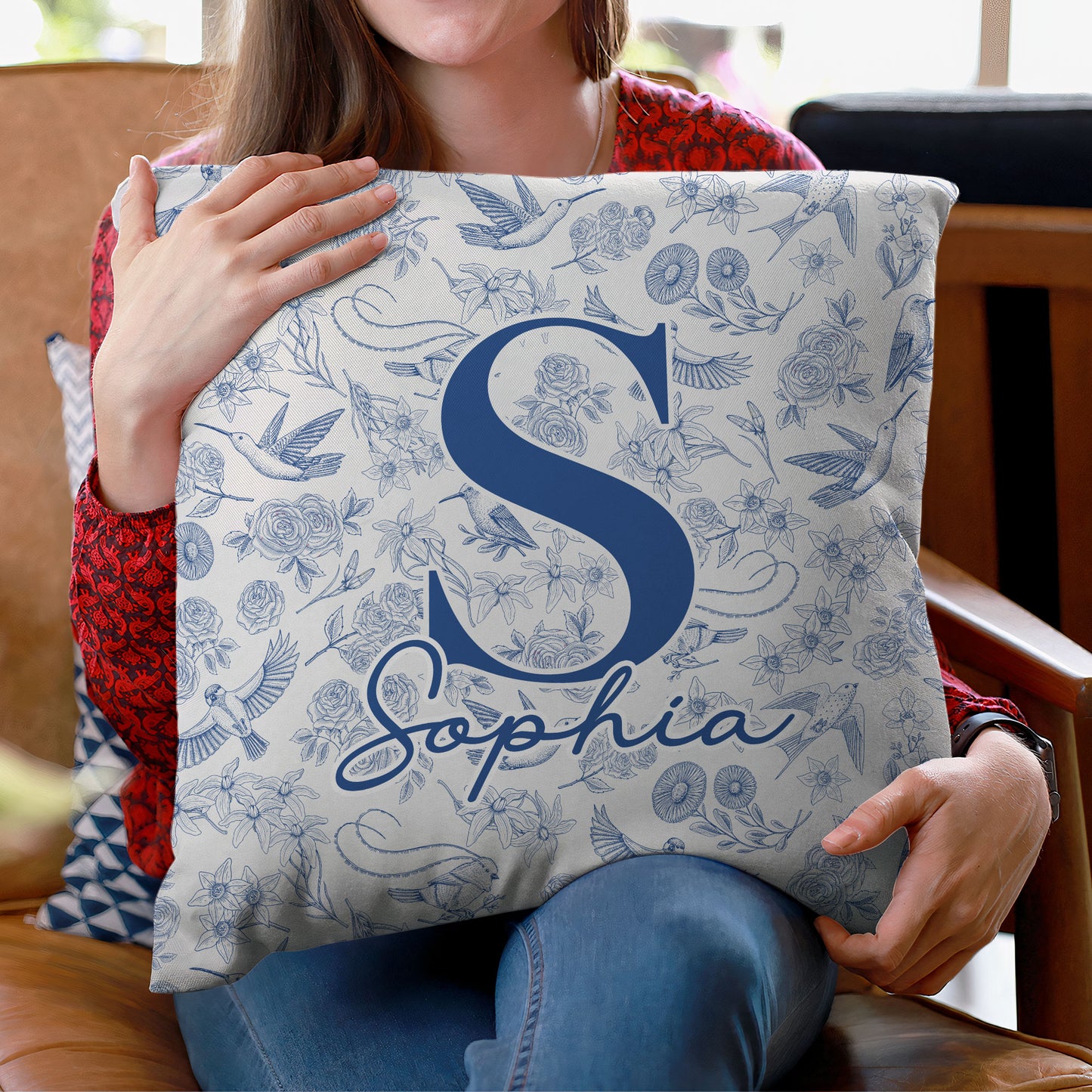 Toile De Jouy Floral Initial - Personalized Pillow (Insert Included)