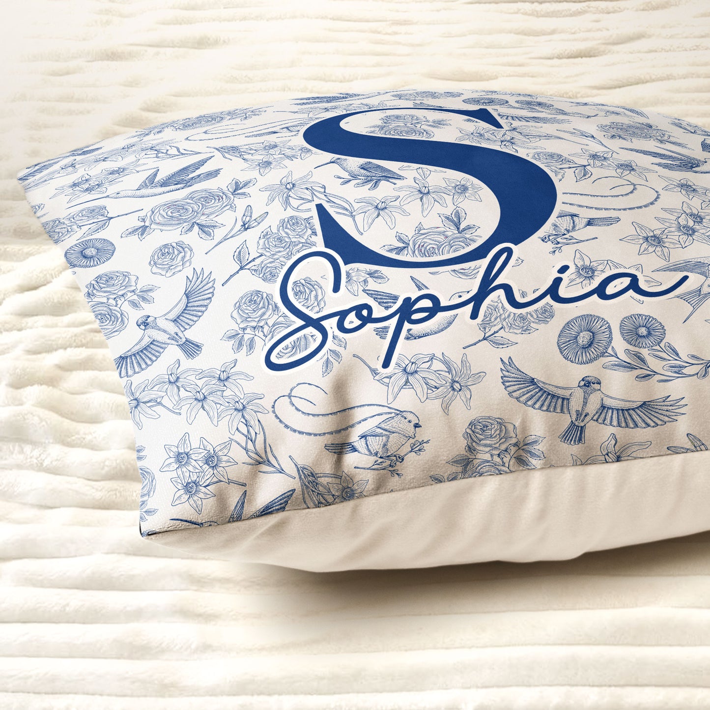 Toile De Jouy Floral Initial - Personalized Pillow (Insert Included)