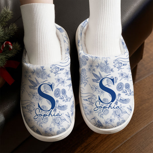 Toile De Jouy Floral Initial - Personalized Slippers