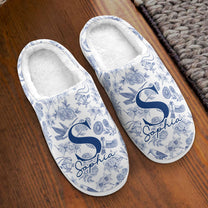 Toile De Jouy Floral Initial - Personalized Slippers