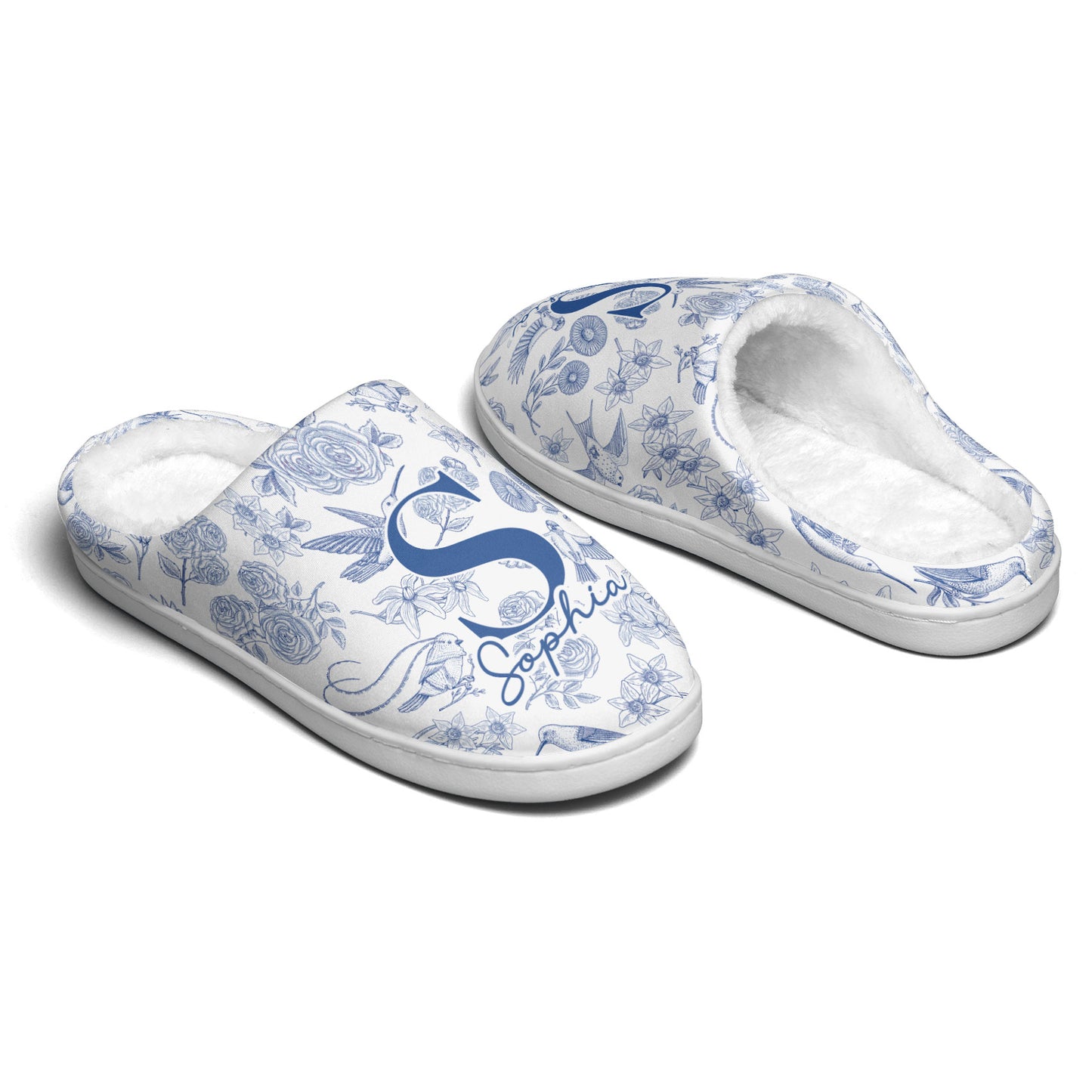 Toile De Jouy Floral Initial - Personalized Slippers