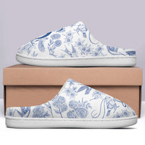 Toile De Jouy Floral Initial - Personalized Slippers