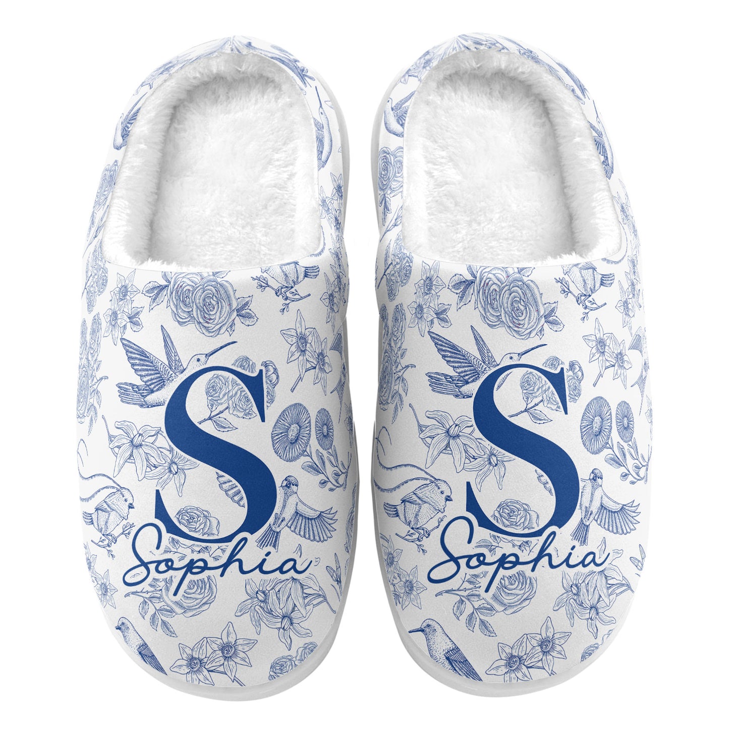 Toile De Jouy Floral Initial - Personalized Slippers