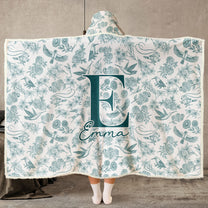 Toile De Jouy Floral Initial - Personalized Wearable Blanket Hoodie
