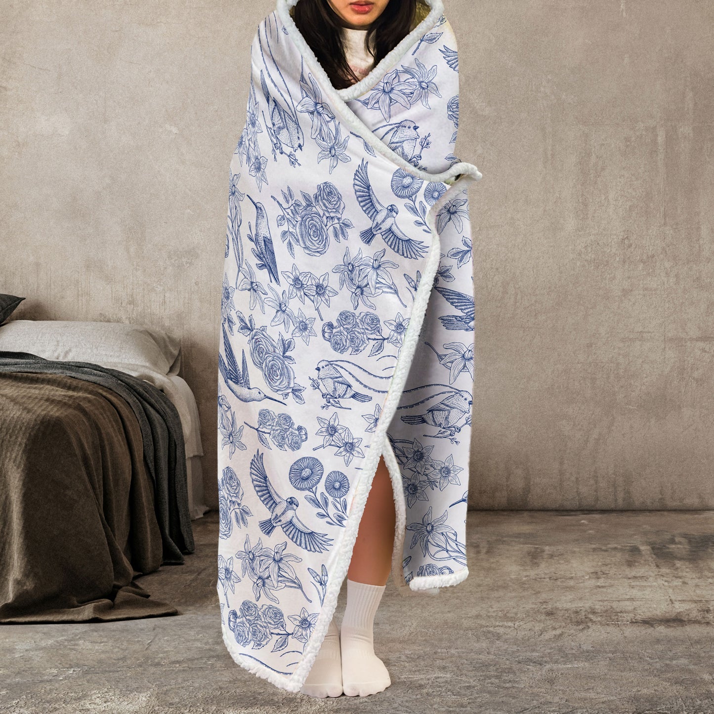 Toile De Jouy Floral Initial - Personalized Wearable Blanket Hoodie