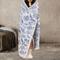 Toile De Jouy Floral Initial - Personalized Wearable Blanket Hoodie