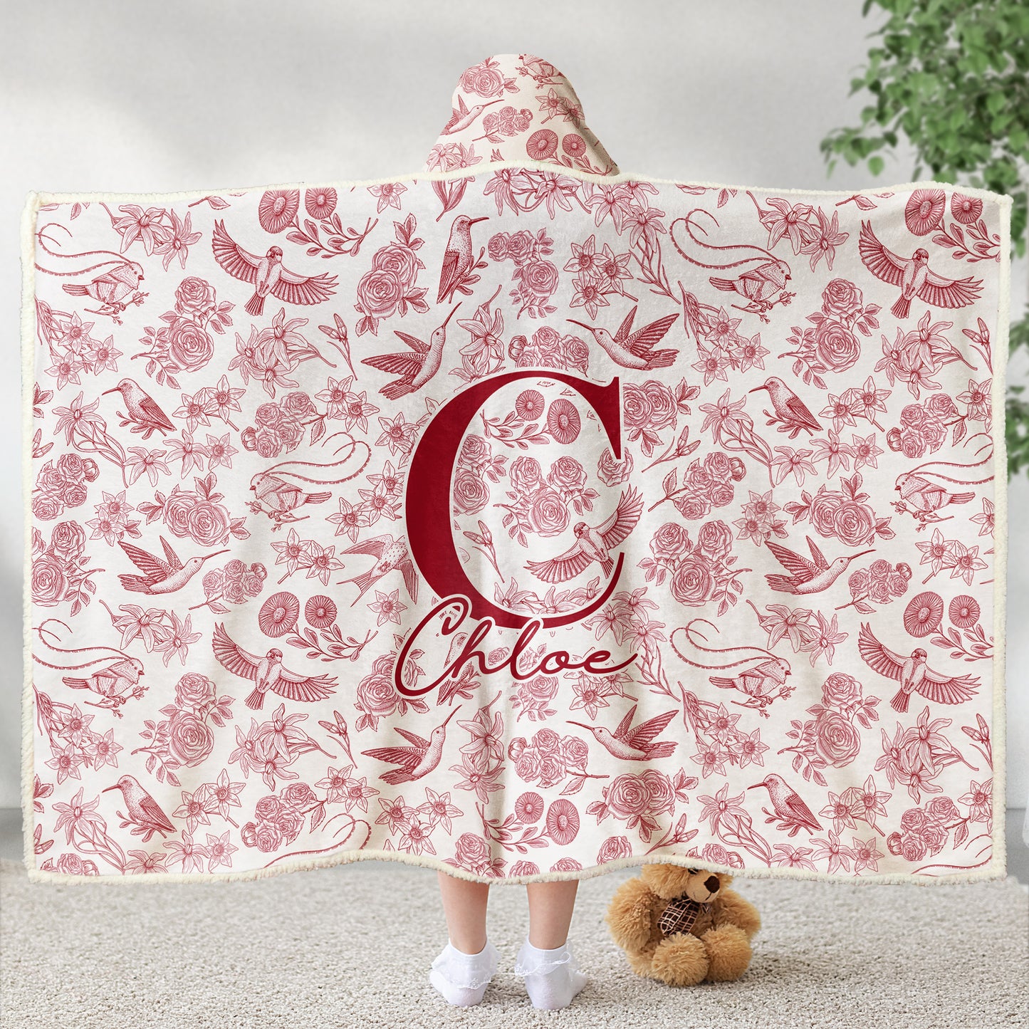 Toile De Jouy Floral Initial - Personalized Wearable Blanket Hoodie