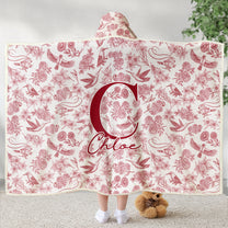 Toile De Jouy Floral Initial - Personalized Wearable Blanket Hoodie