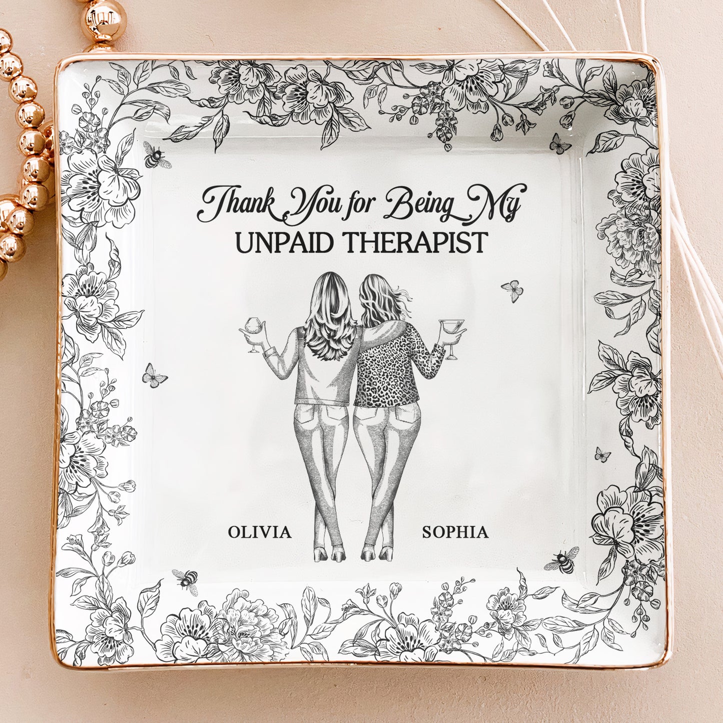 Toile De Jouy Group Of Besties, Sisters, Friends - Friendship Thank You Gifts - Personalized Jewelry Dish