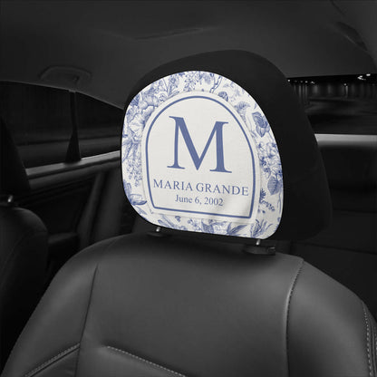 Toile De Jouy Initial Name Letter - Personalized Car Headrest Covers