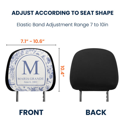 Toile De Jouy Initial Name Letter - Personalized Car Headrest Covers