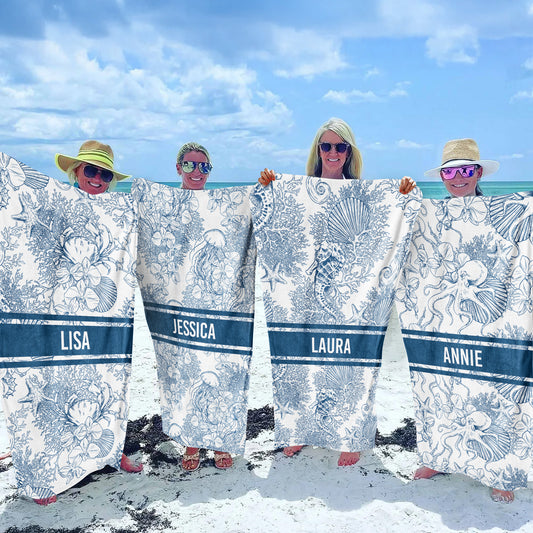 Toile De Jouy Ocean Art - Personalized Quick-Dry Beach Towel
