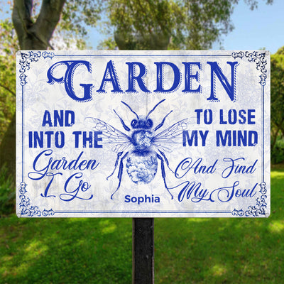 Toile De Jouy Style And Into The Garden I Go - Personalized Metal Sign