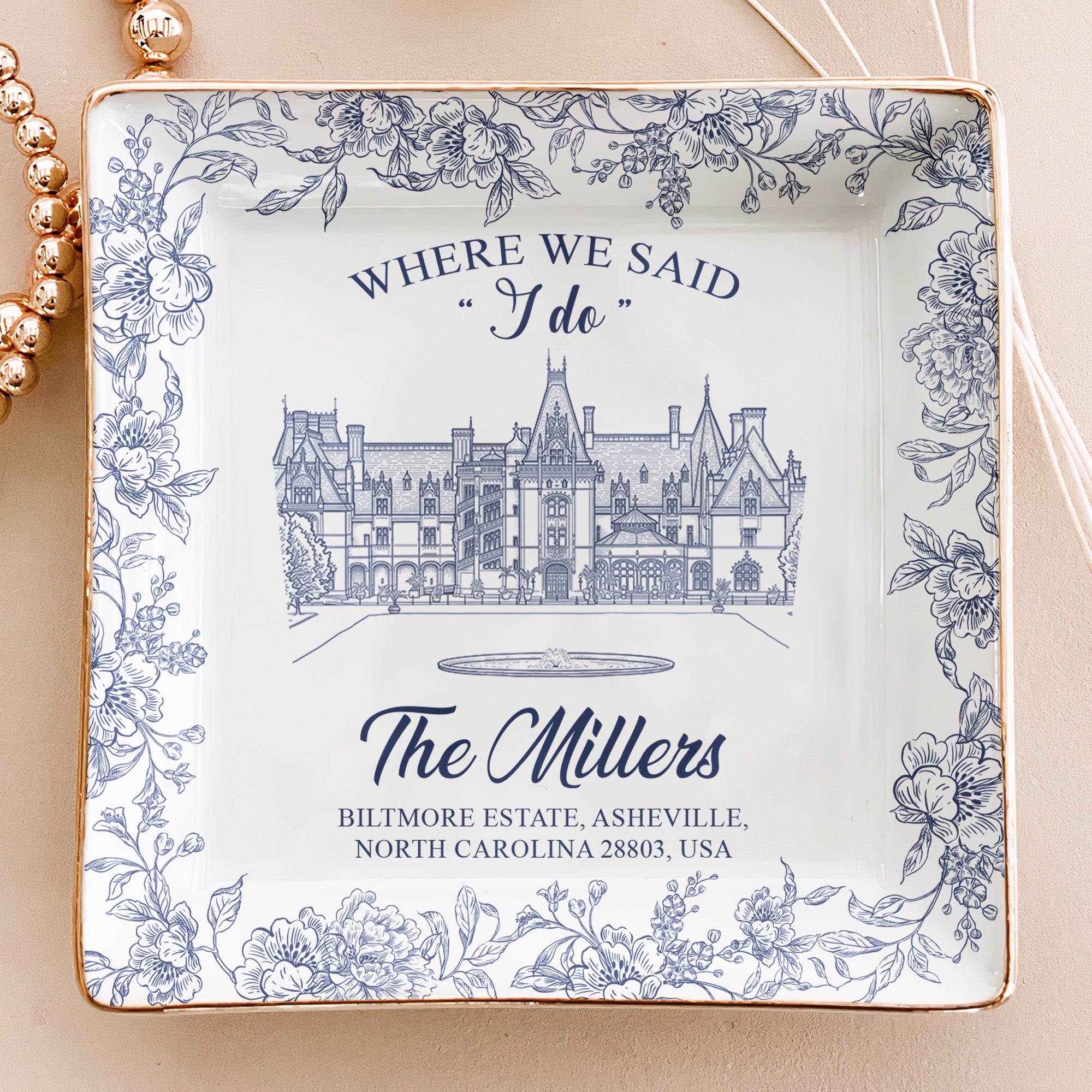 Toile-De-Jouy-Custom-Photo-Wedding-Venue-Illustration-Drawing-Gifts-For-Bride,-Her-Personalized-Jewelry-Dish-2