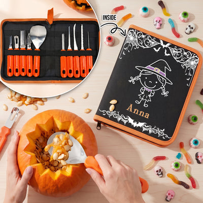 Tools Set With Name Halloween Gift For Kids - Personalized Pumpkin Carving Kit
