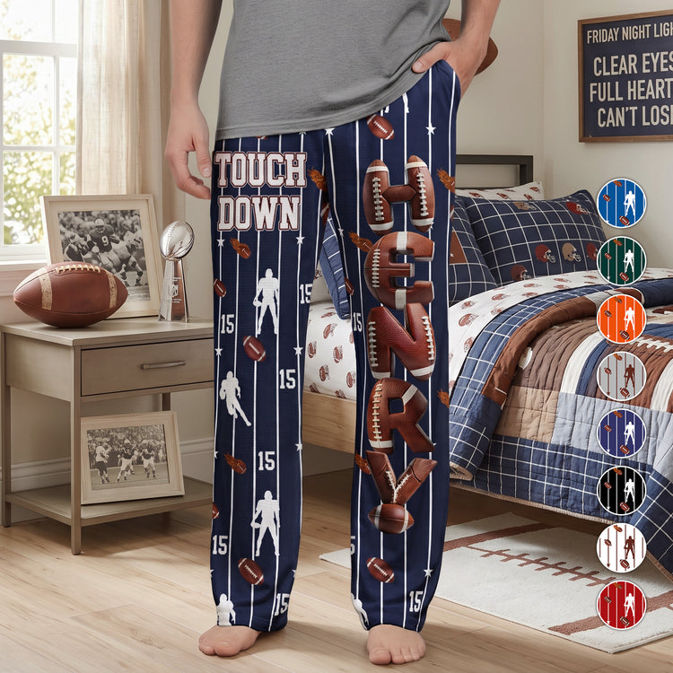 Touch-Down-American-Football-Pants-Custom-Name-For-Boy,-Girl,-Family-Personalized-Lounge-Pants-1