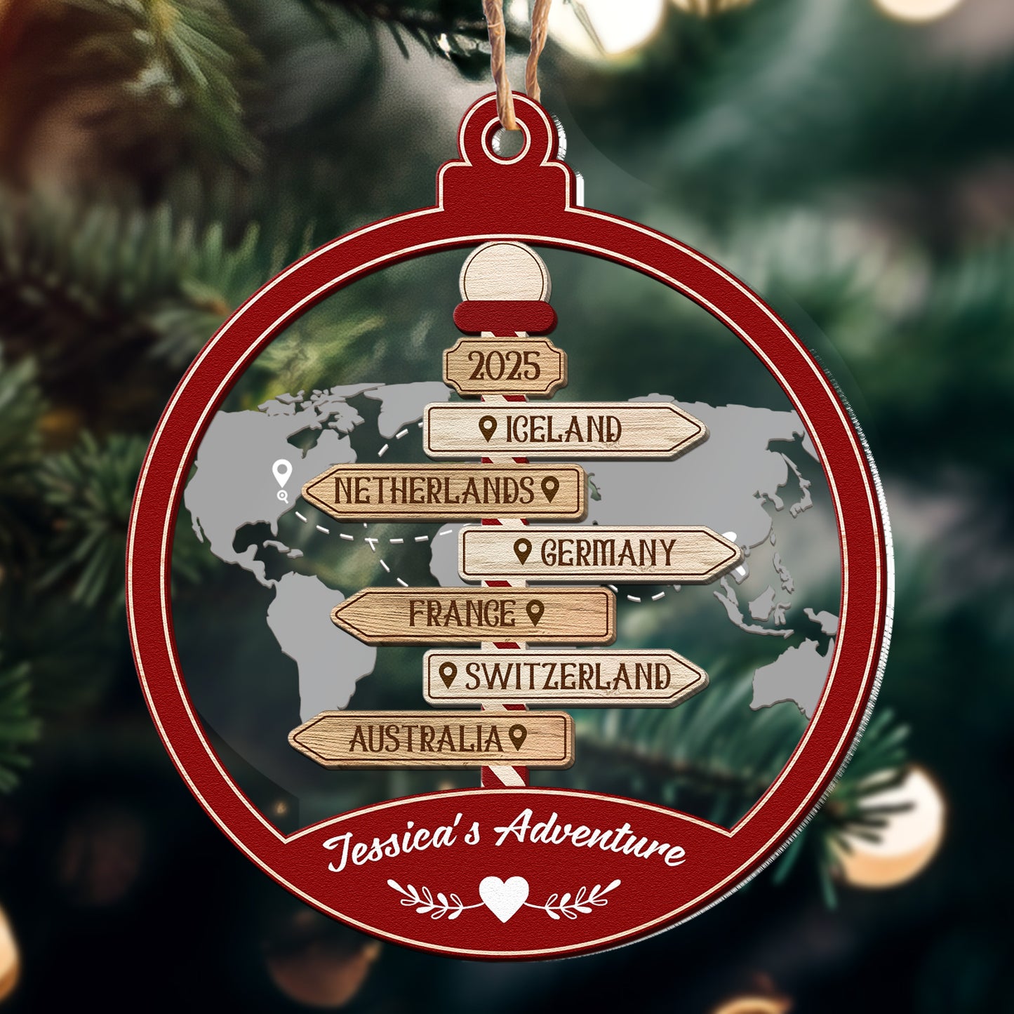 Travel Destination Sum Up - Personalized Wood And Acrylic Ornament