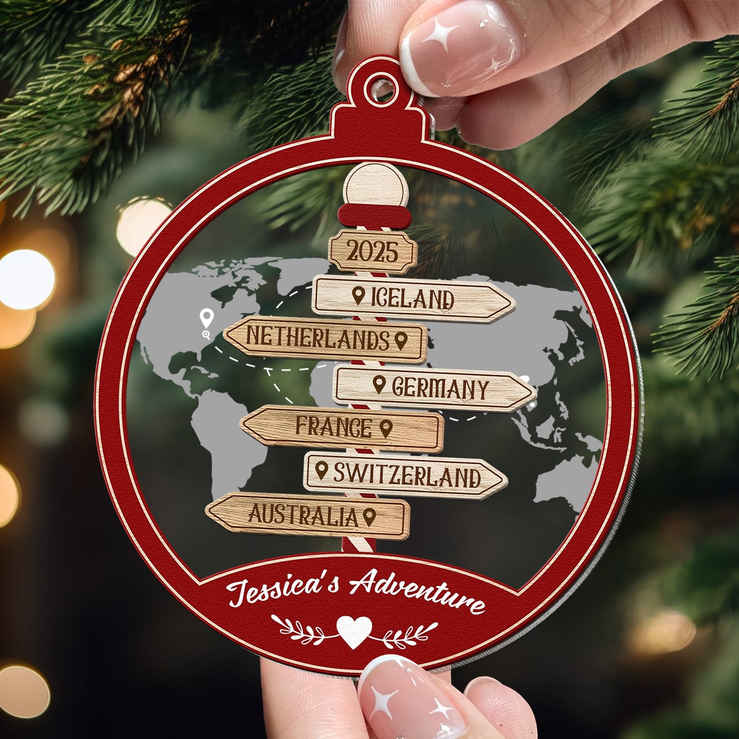 Travel Destination Sum Up - Personalized Wood And Acrylic Ornament
