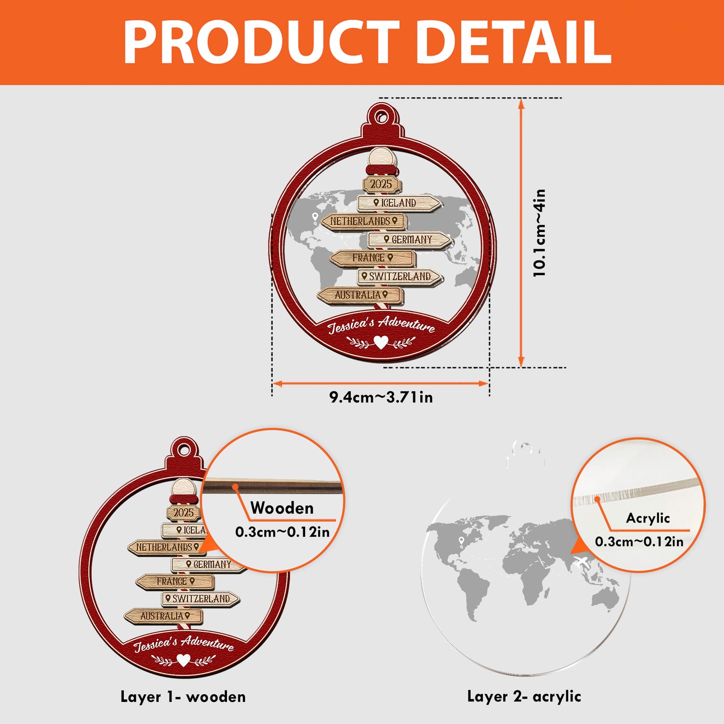 Travel Destination Sum Up - Personalized Wood And Acrylic Ornament