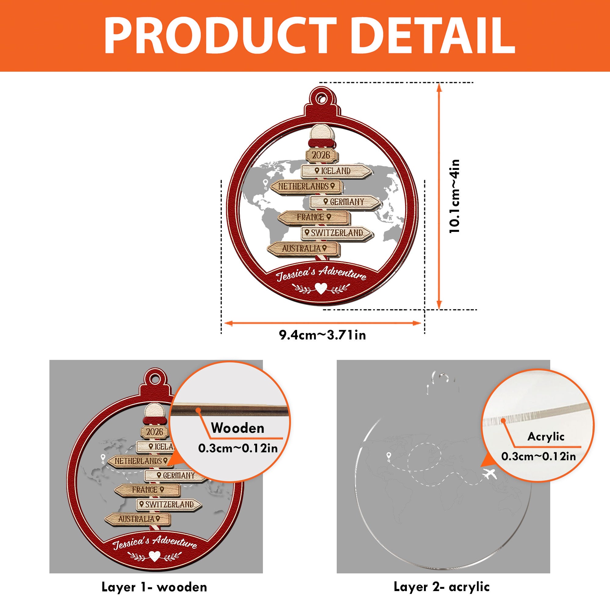 Travel Destination Sum Up - Personalized Wood And Acrylic Ornament