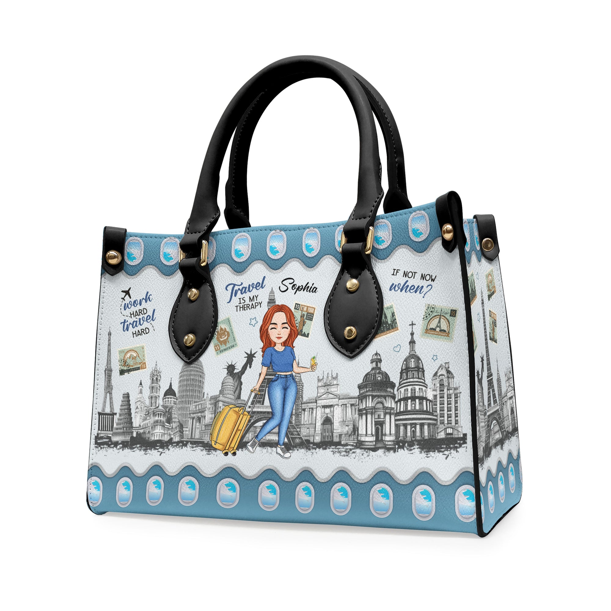 Travel Is My Therapy - Personalized Leather Bag