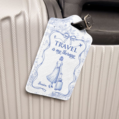 Travel Is My Therapy - Personalized Passport Cover And Luggage Tag Travel Set