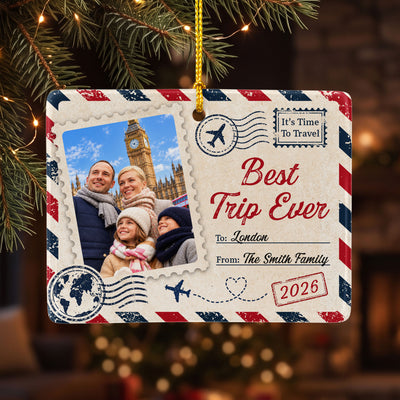 Traveling Memories - Upload Photo, Family Trip, Friends Beach Vacation - Personalized Ornament