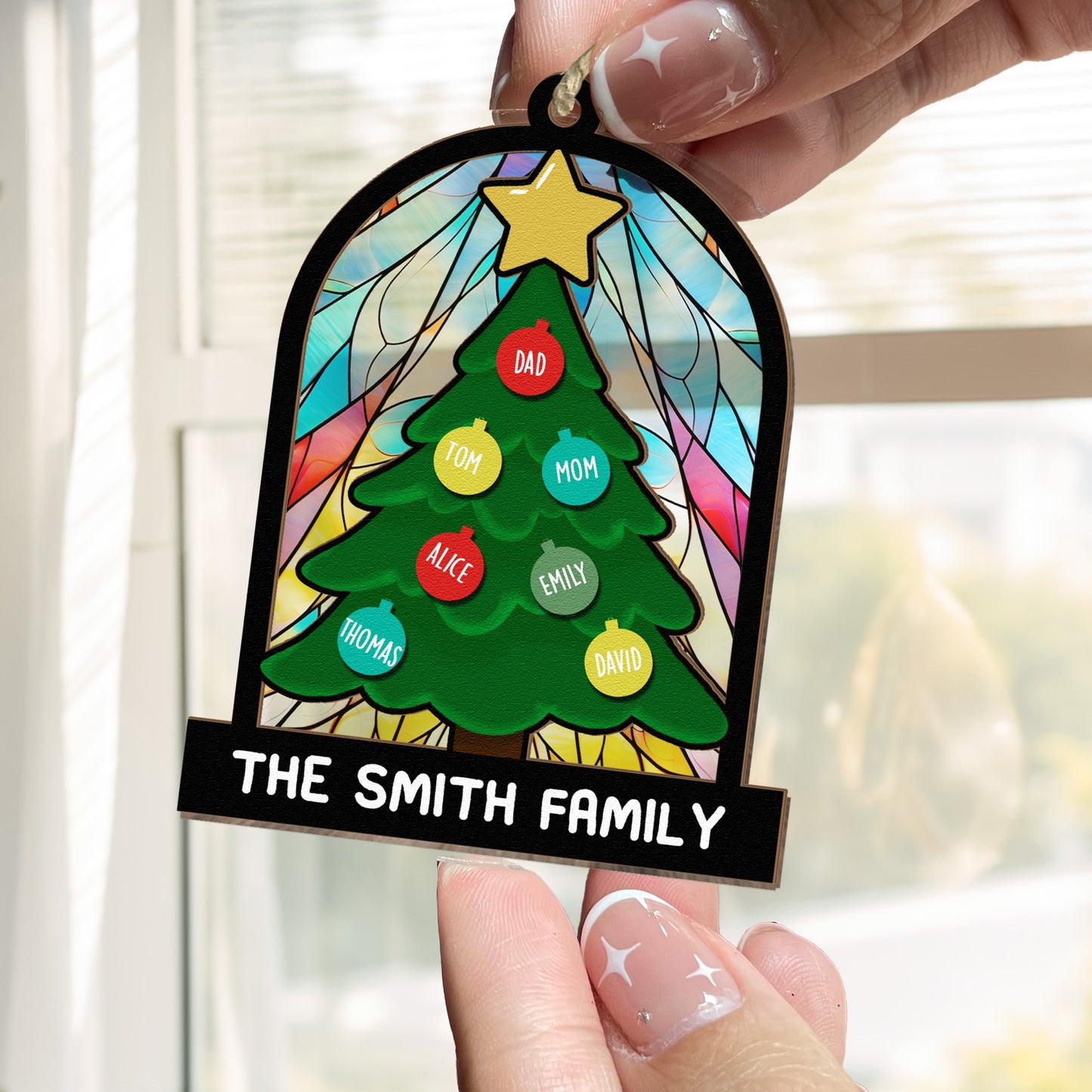 Tree Family Christmas - Personalized Family Suncatcher Ornament