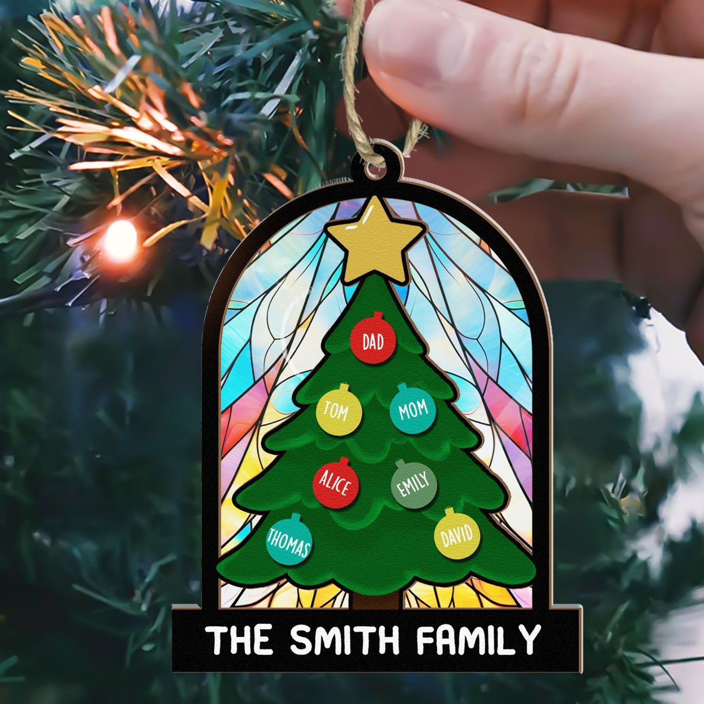 Tree Family Christmas - Personalized Family Suncatcher Ornament