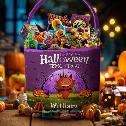 Trick Or Treat Kid Name Halloween - Personalized Halloween Spooky Basket