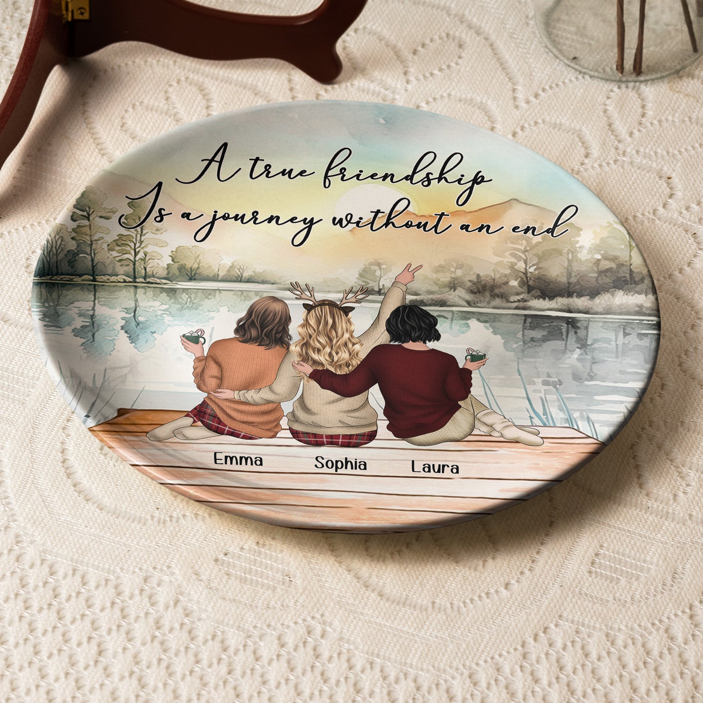 True Friendship Is A Journey Without An End - Personalized Ceramic Plate