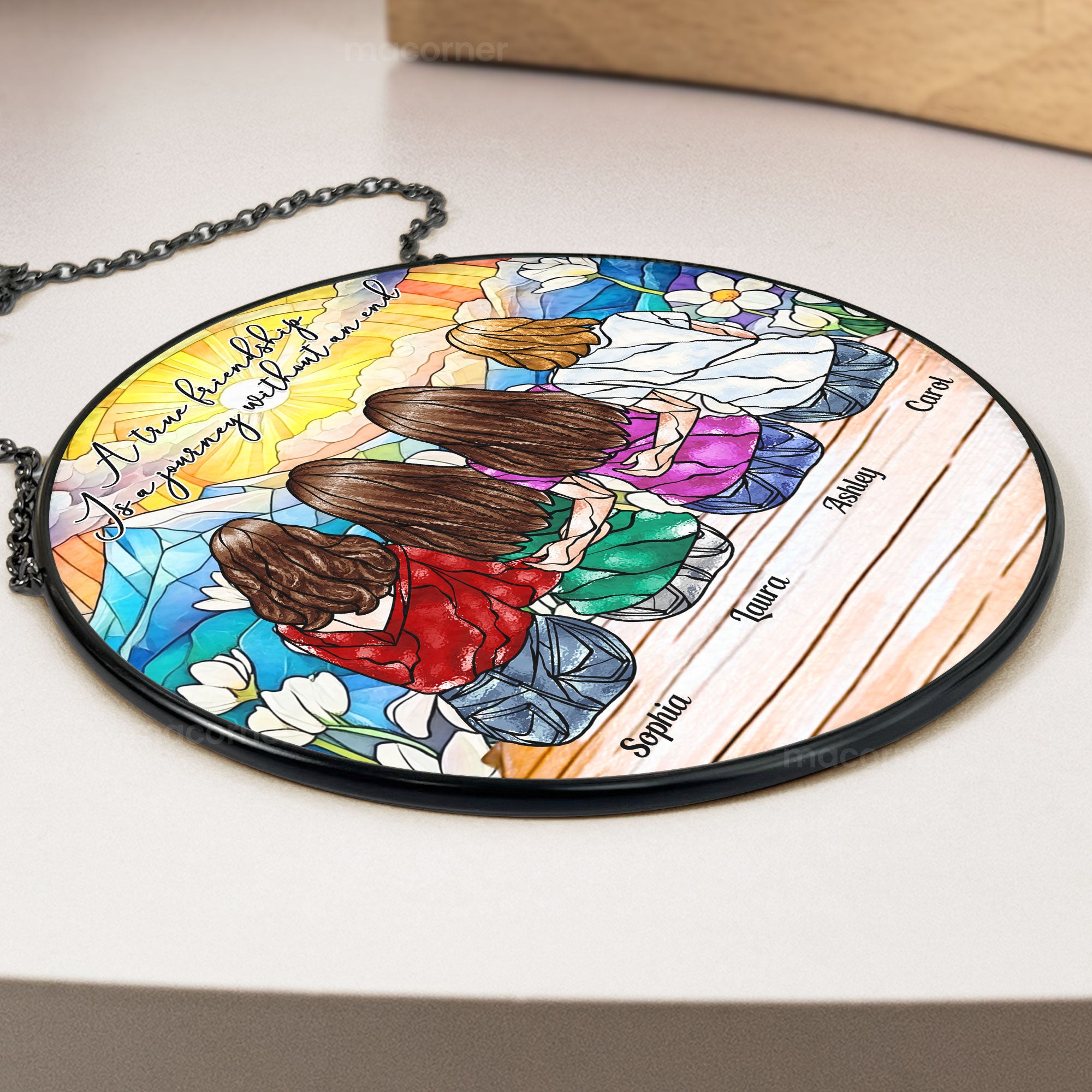 True Friendship Is A Journey Without An End - Personalized Stained Glass Window Hanging Suncatcher
