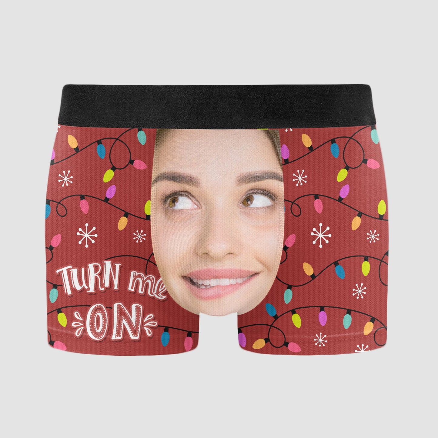 Turn Me On Christmas Light Funny - Personalized Photo Men's Boxer Briefs