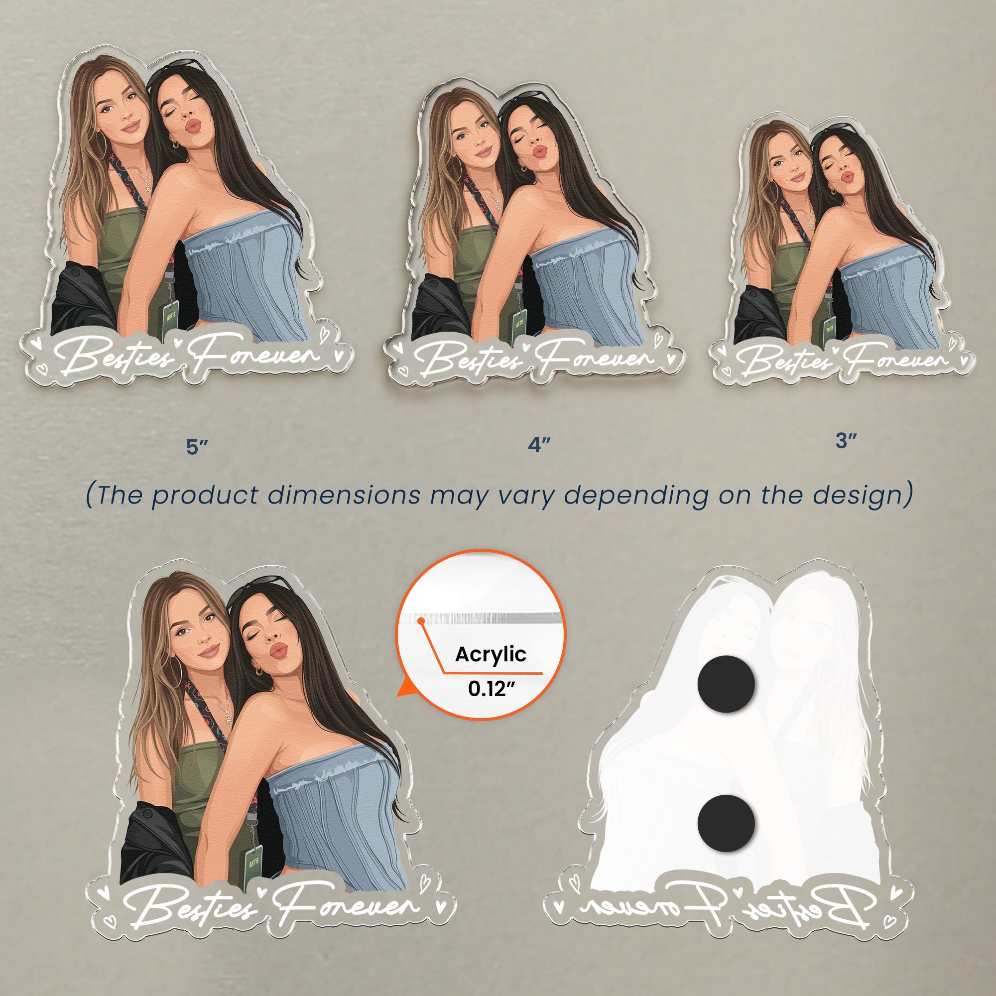 Turn Your Photo Into Art - Besties Forever, Friendship Thank You Gift - Personalized Magnet