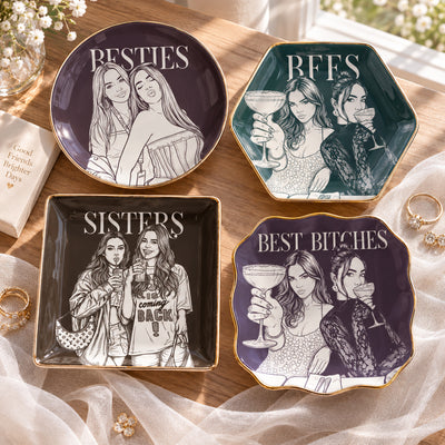 Turn Photo Into Art - Friendship Best Btches Matching Jewelry Dish - Personalized Jewelry Dish
