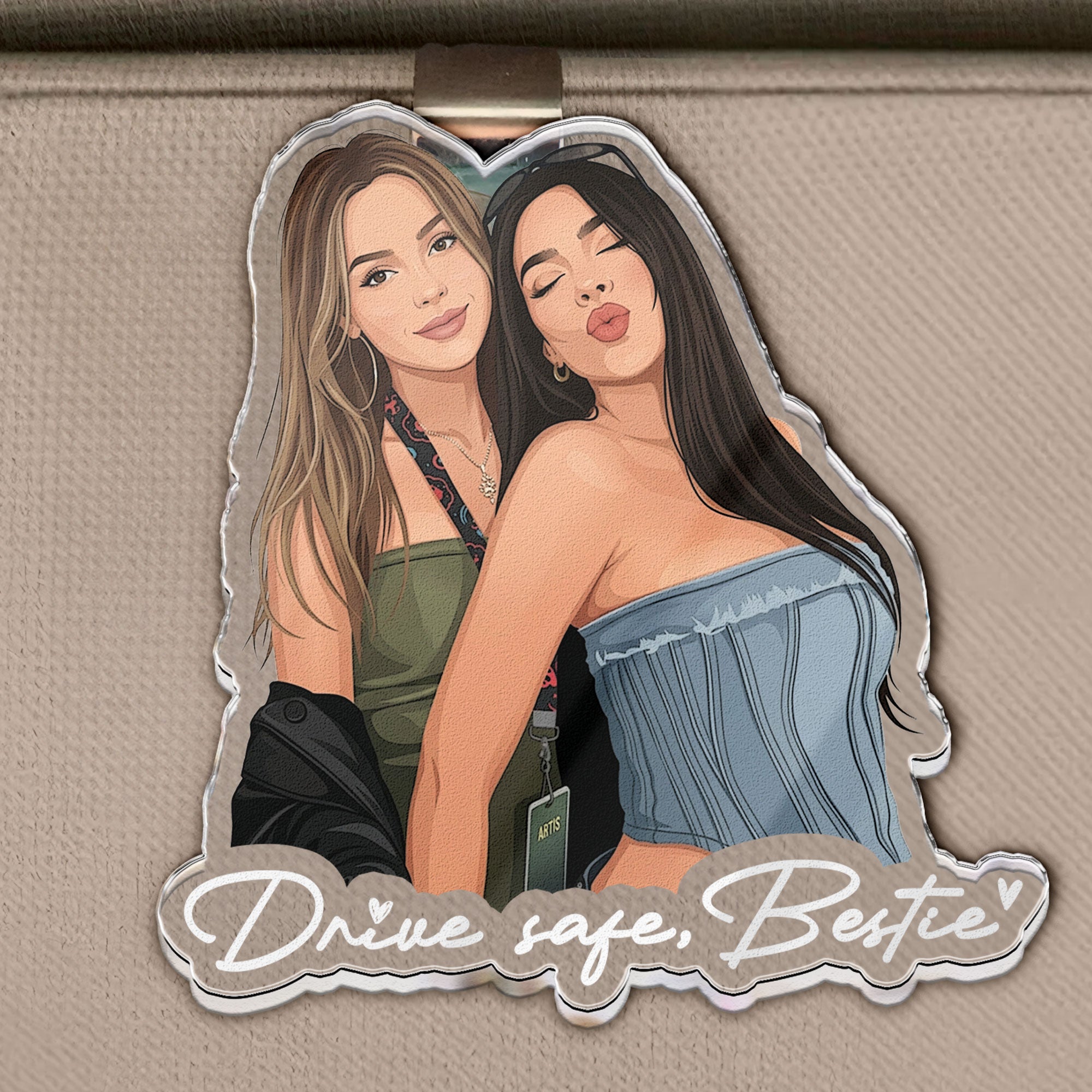 Turn-Your-Photo-Into-Art-Besties-Forever,-Friendship-Thank-You-Gift-Personalized-Car-Visor-Clip-2