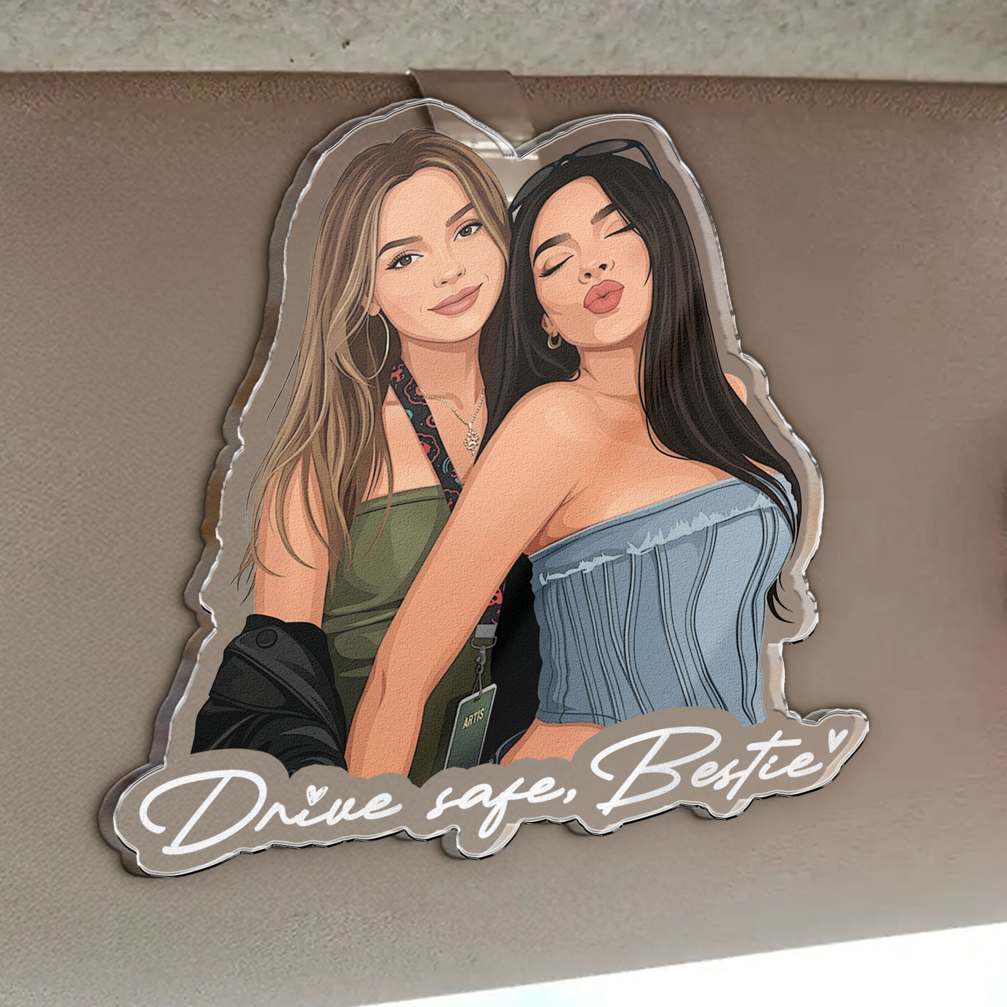 Turn-Your-Photo-Into-Art-Besties-Forever,-Friendship-Thank-You-Gift-Personalized-Car-Visor-Clip-3