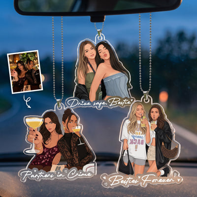 Turn Your Photo Into Art - Besties Forever, Friendship Thank You Gift - Personalized Rear View Mirror Accessory