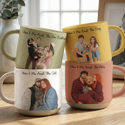 Turn Your Photo Into Art - You & Me And The Dogs, Cats - For Couples - Personalized Mugs