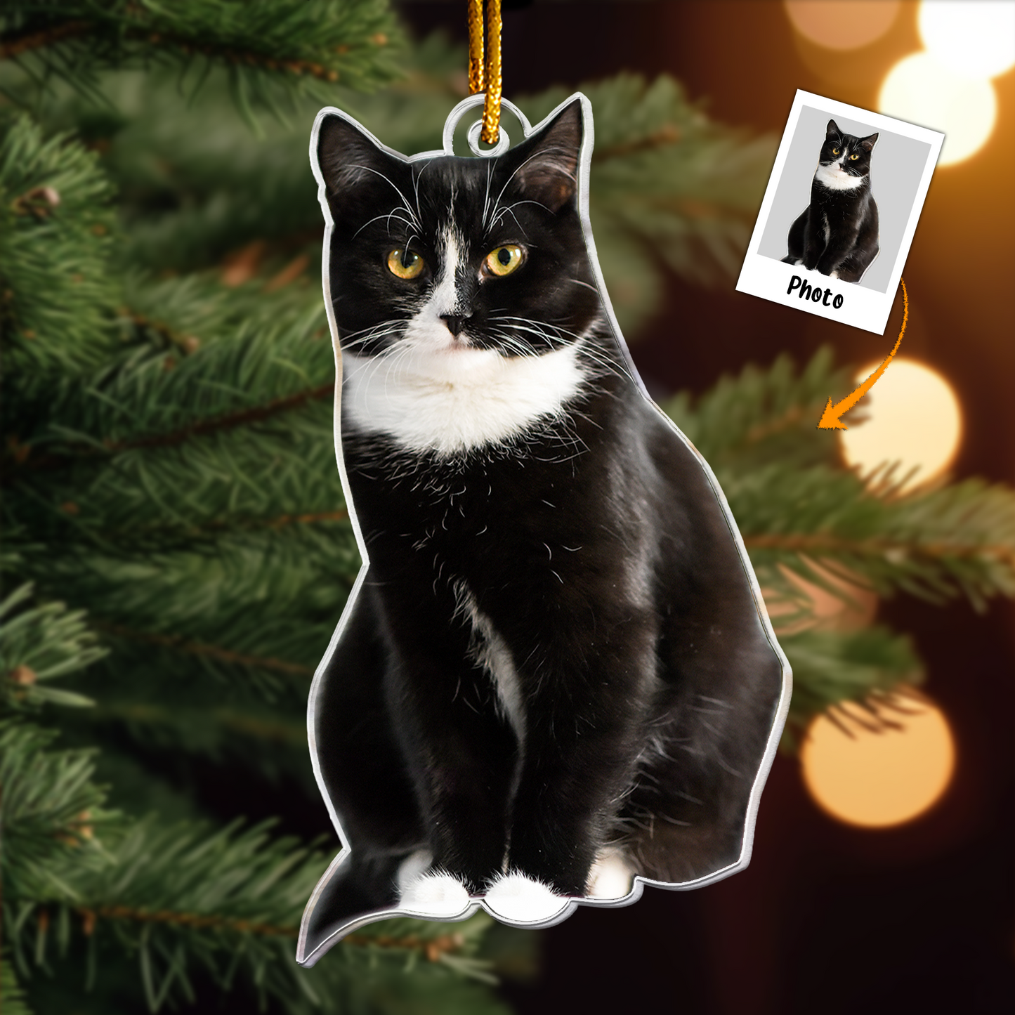 Tuxedo Cat Ornament - Personalized Acrylic Photo Ornament