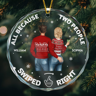 Two People Swiped Right - Personalized Glass Ornament