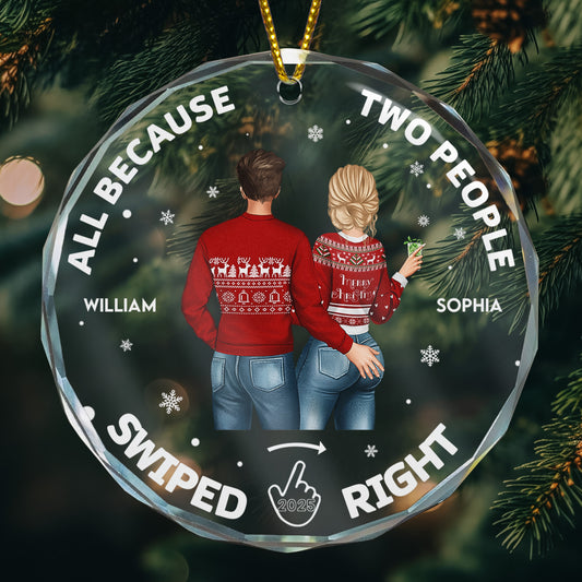 Two People Swiped Right - Personalized Glass Ornament