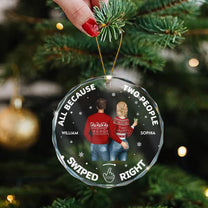 Two People Swiped Right - Personalized Glass Ornament
