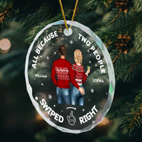 Two People Swiped Right - Personalized Glass Ornament