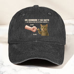 Un Hombre Y Su Gato - Gorra Personalizada De Mezclilla Desgastada