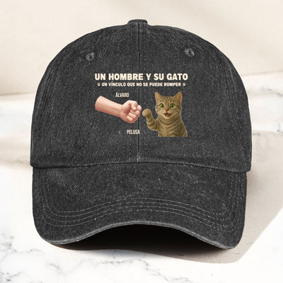 Un Hombre Y Su Gato - Gorra Personalizada De Mezclilla Desgastada