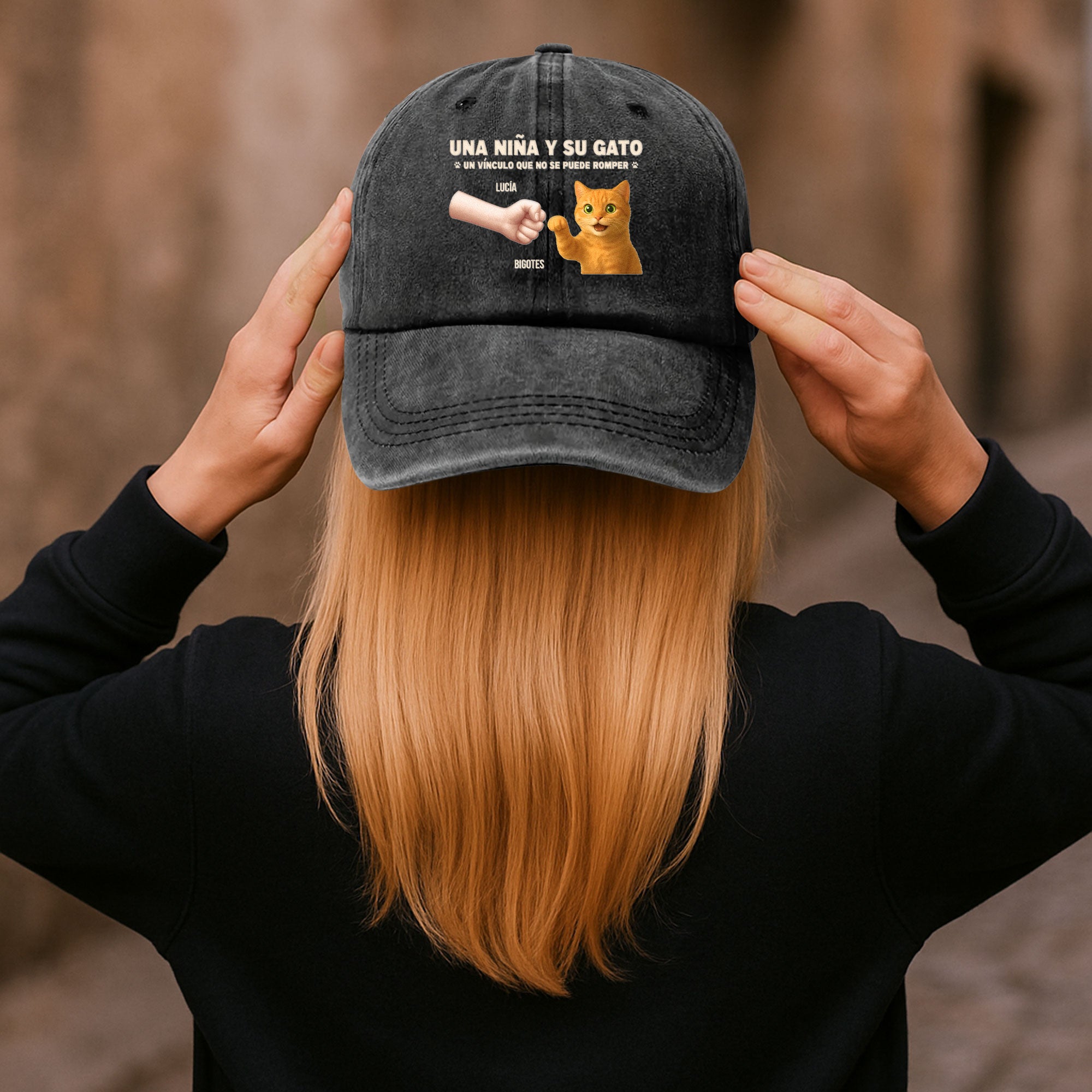 Un Hombre Y Su Gato - Gorra Personalizada De Mezclilla Desgastada