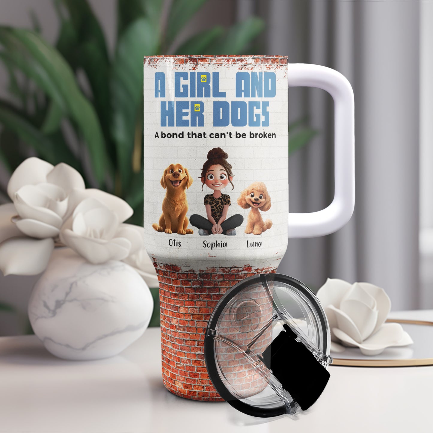 Unbreakable Bond Of A Girl & Her Dogs - Personalized 40oz Tumbler With Straw