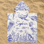 Under The Sea Toile De Jouy - Personalized Kids Hooded Towel