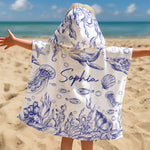 Under The Sea Toile De Jouy - Personalized Kids Hooded Towel